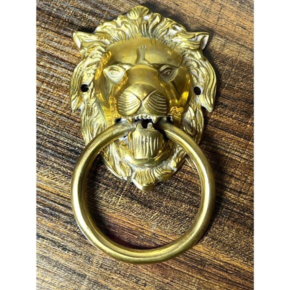 Vintage Solid Brass Lion Head Door Knocker Georgian Regency Style Heavy 6.5" - Picture 3 of 3